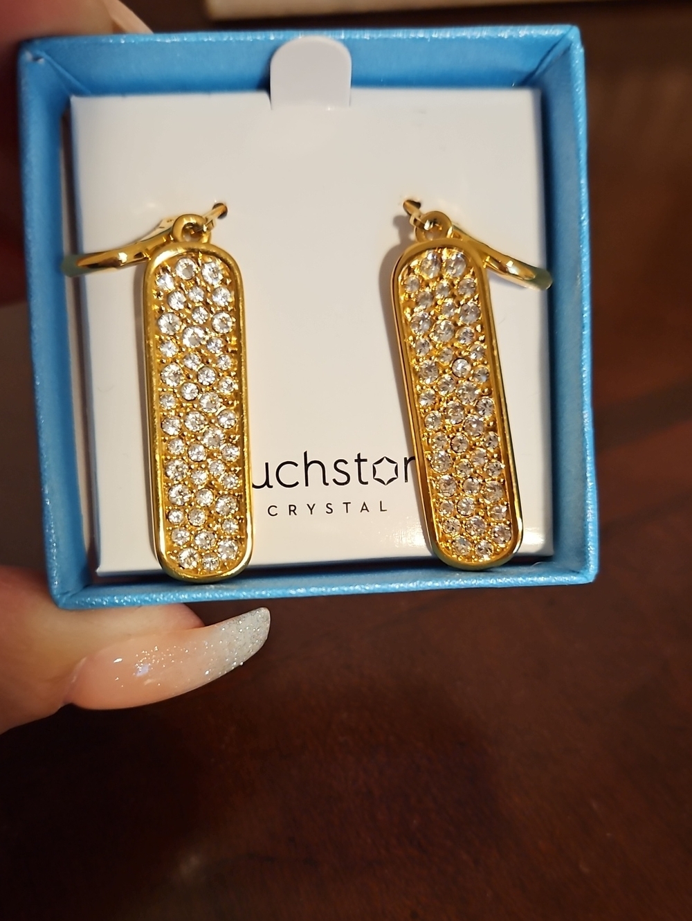 Touchstone Crystal BY Swarovski Gold Crystal Pavé Bar Drop Earrings - Gold